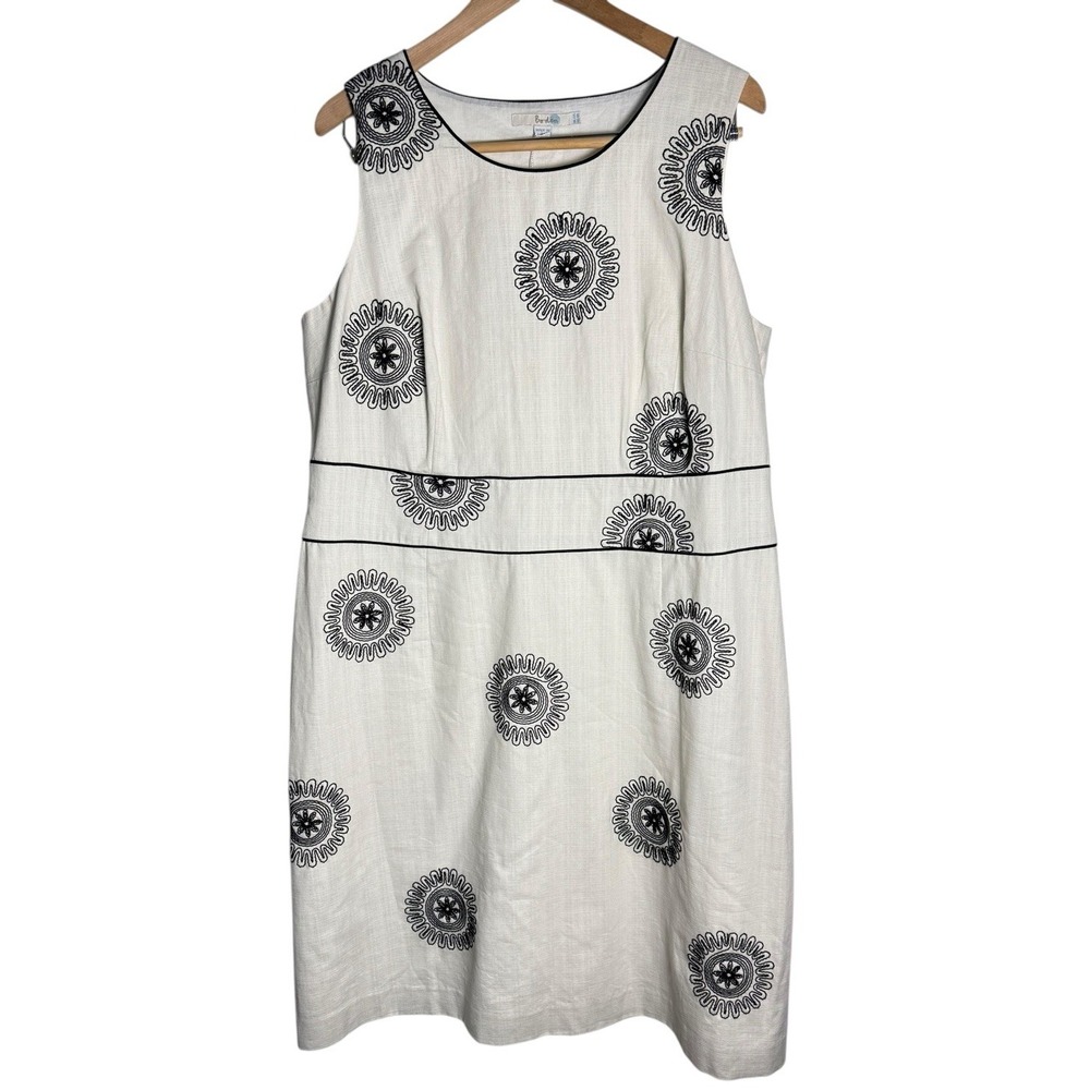 Boden Dress Women Size 18 Geometric Embroidery‎ Long Shift Lined Sleeveless NEW